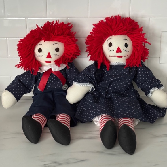 Source Unknown Other - VINTAGE 24" RAGGEDY ANN & ANDY Dolls Plush 2 FEET LONG I LOVE YOU Heart Tattoo